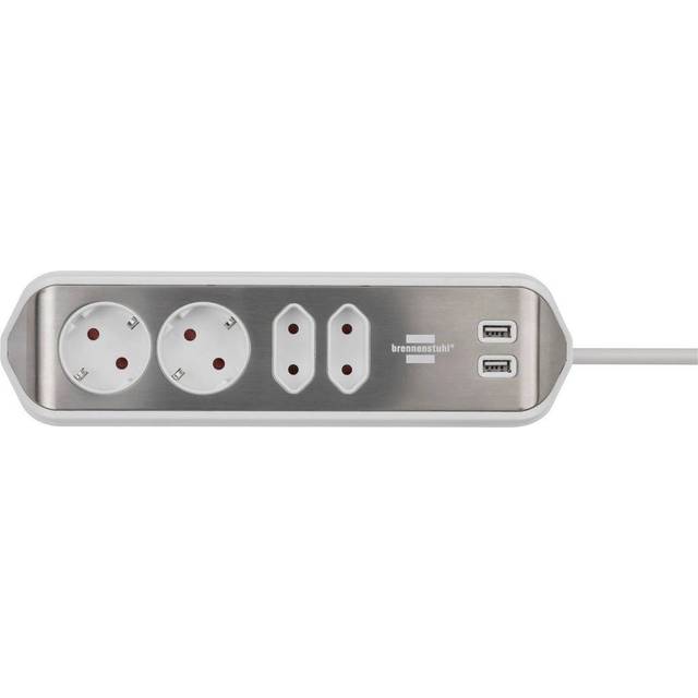 Brennenstuhl estilo Ecksteckdosenleiste 4-fach (Tischsteckdose mit EdelstahloberflÃ¤che fÃ¼r KÃ¼che und BÃ¼ro, Ecksteckdose mit 2x Schuko-Steckdosen,