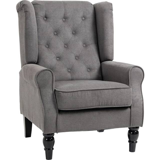 HOMCOM Accent Armchair Home Furniture Retro Tufted Club Wood Fabric Dark Grey
