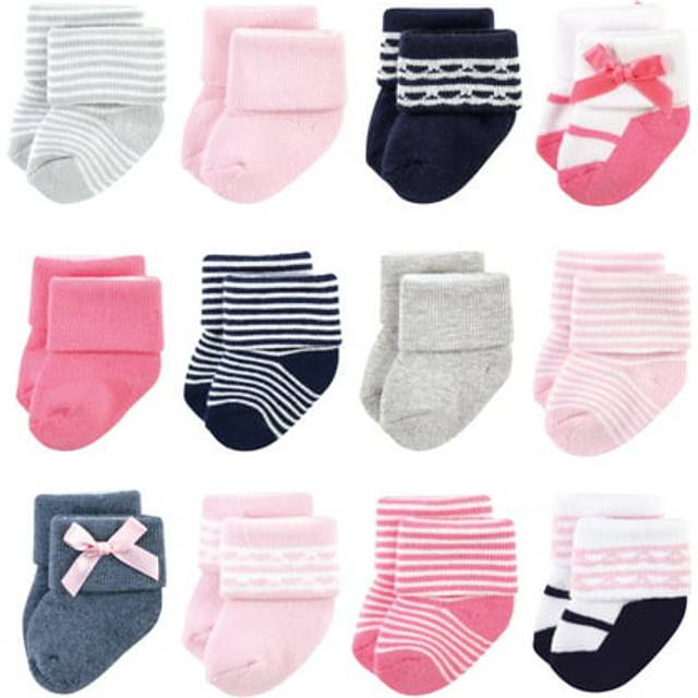 Luvable Friends Unisex Baby Newborn and Baby Terry Socks  Pink Scroll
