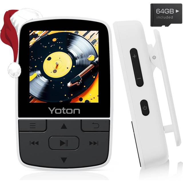 MP3 Player with Bluetooth 5.2, 64GB Storage, Mini Size, HiFi Music, with Sports Clip, Independent Volume Control, FM Radio, Includes Headphones, White