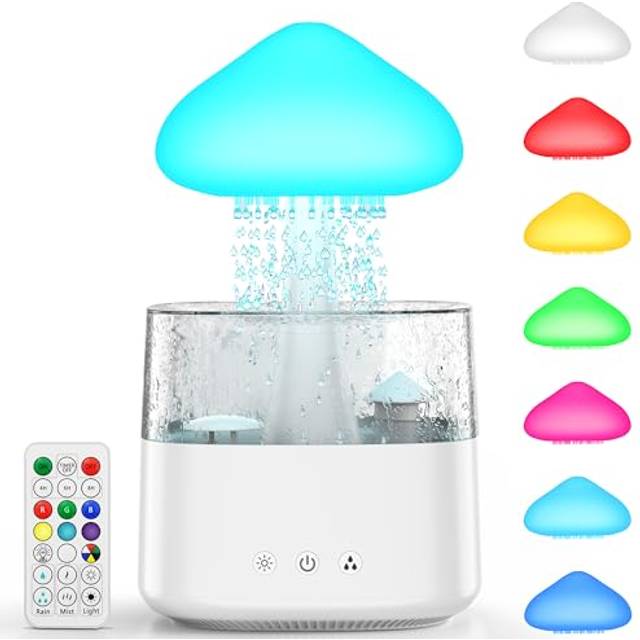 Cloud Rain Humidifiers 450ML Water Drip Mushroom Humidifiers with Remote Control 7 Colors Mood Light Air Humidifier Raindrop Humidifiers for Bedroom