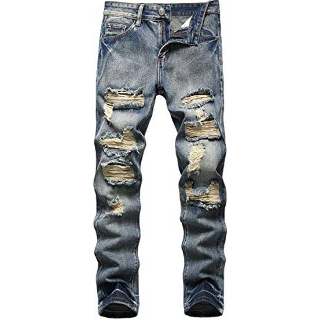 Liuhond Men's Ripped Distressed Destroyed Straight Fit Washed Denim Je