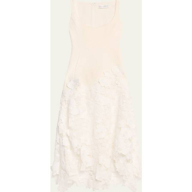 Oscar de la Renta Tweed and guipure midi dress - white (UK 16)