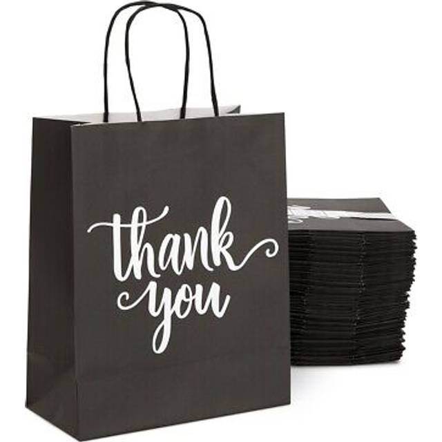 Sparkle and Bash 50 Pack Medium Black Thank You Paper Bags with Handle