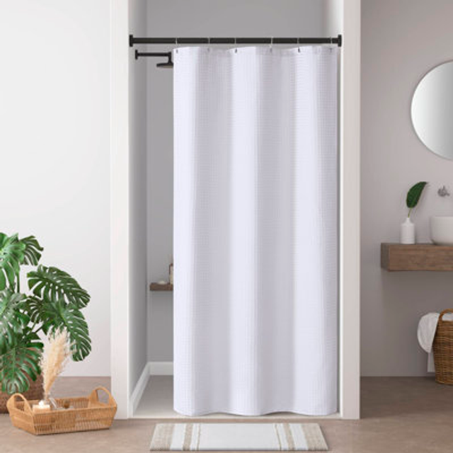 Madison Park Shower Curtain Waffle Weave  Vibrant Dyed  Waffle Shower Curtain 3M Scotchgard Moisture Management  Farmhouse Long Shower Curtains for Ba