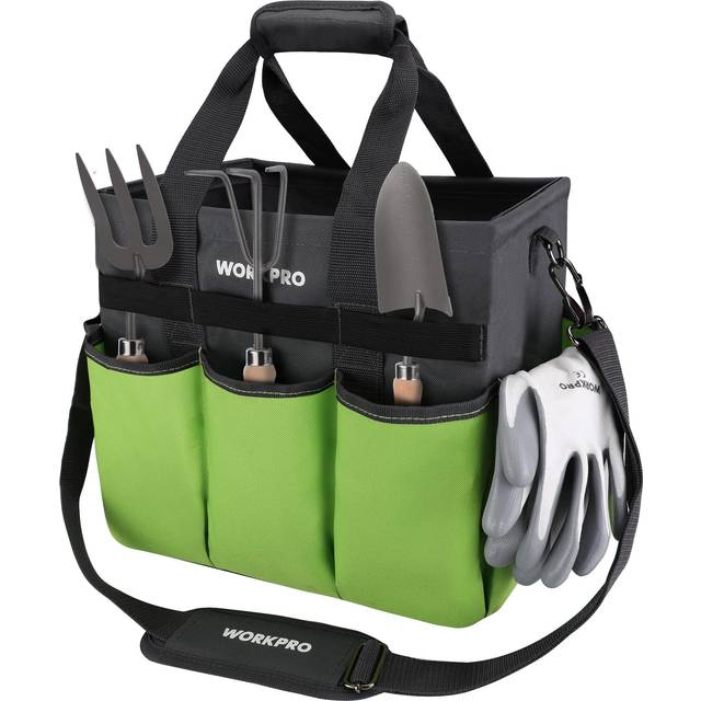 WORKPRO Garden Tool Bag  Heavy Duty Gardening Tote Bag Organizer with 10 Pockets and Long Adjustable Shoulder Strap  Standable Garden Home Tool Kits O