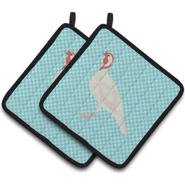 Caroline's Treasures Beltsville Small White Turkey Hen Blue Check Decorated Pot Holder  7.5 x 7.5