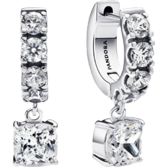 Pandora Pavé Dangle Hoop Earrings - Sterling silver / Cubic zirconia - Clear - one size
