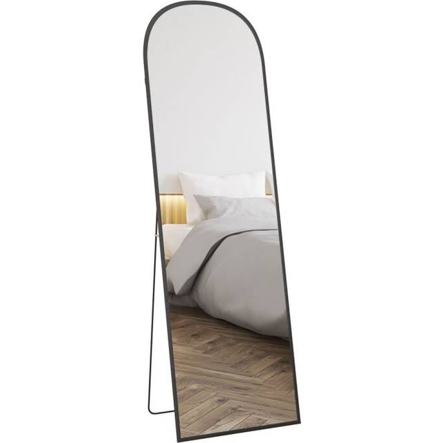 Homcom Full Length Mirror, 162x50cm Arched Free Standing Floor Mirror With Aluminium Alloy Frame, Hanging Or Leaning, Black Frame