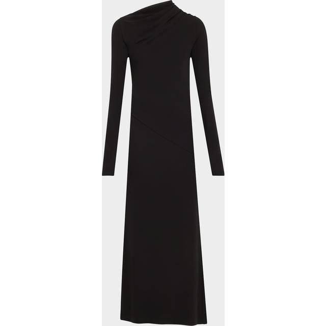 Long Draped Jersey Dress - BLACK - X-Small