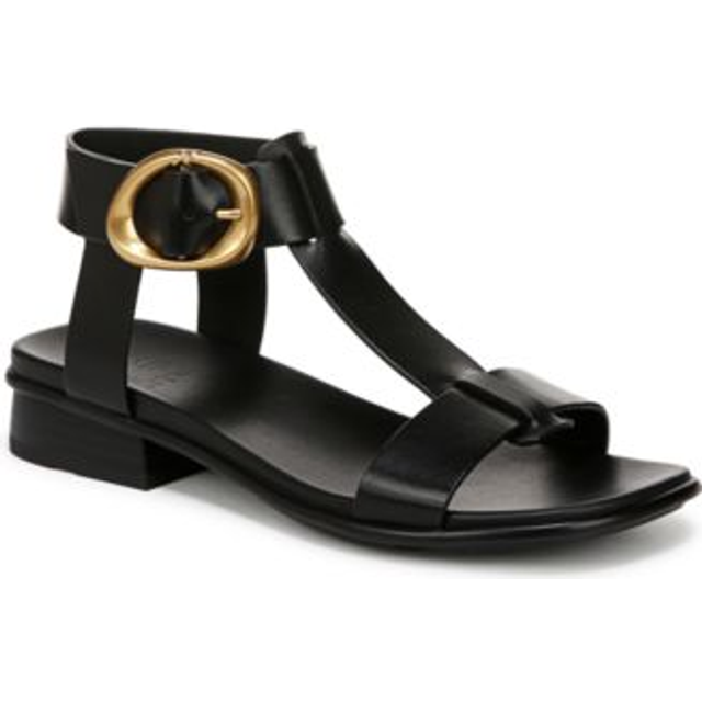 Naturalizer Brandy Sandals, Black Leather, 6.5M Strappy Style, Open Toe, Block Heels