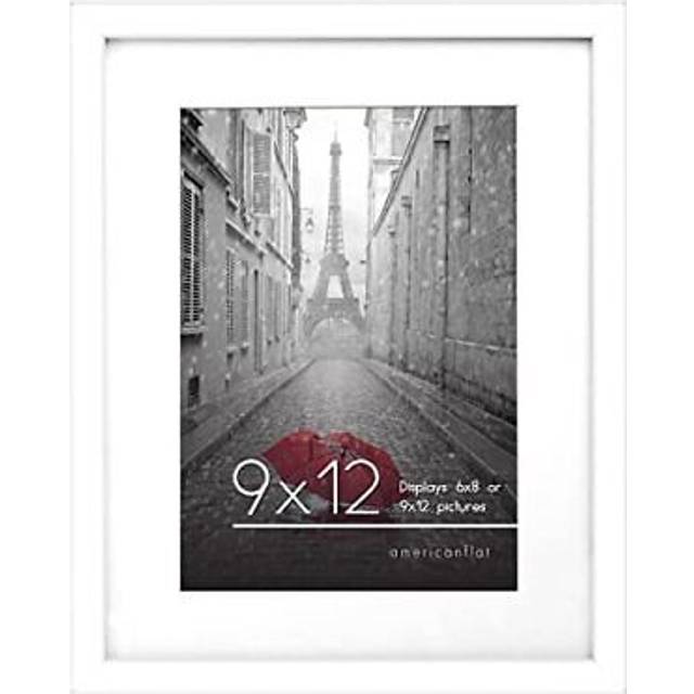 Americanflat 9x12 Picture Frame in White - Displays 6x8 with Mat and 9x12 Frame without Mat - Engineered Wood with Shatter Resistant Glass - White Fra