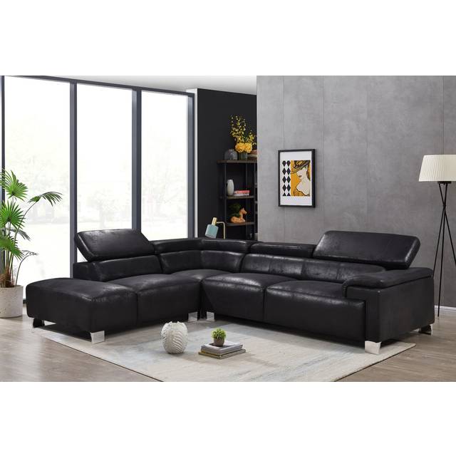 Kulveer Reclining Corner Sofa - Black (93cm H X 265cm W X 211cm D)