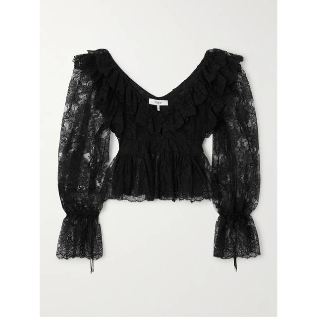 Chloé, Blusar & Skjortor , Dam, S, Bomull, Spetstopp - black (S)