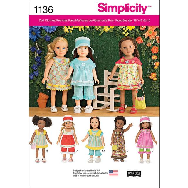 Simplicity 1136 Doll Clothes Sewing Pattern for 18'' Dolls  One Size Only