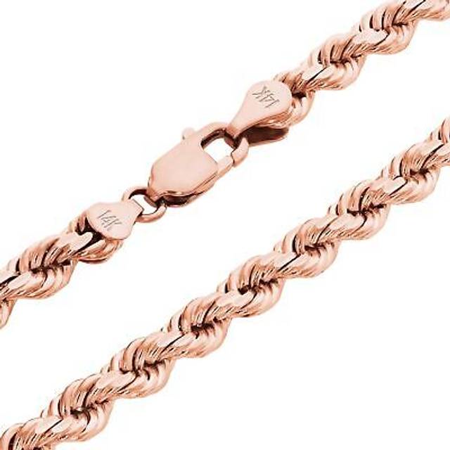 14k rose gold mens 5mm diamond cut rope chain necklace italian made 18"- 30"