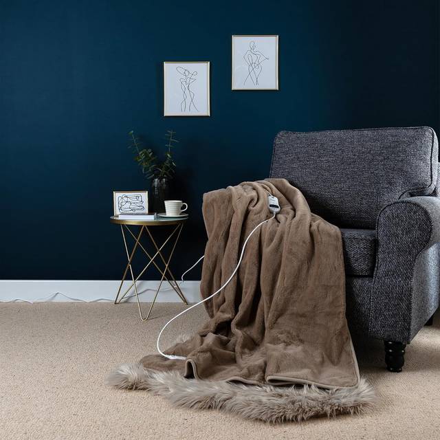 Cosy & Snug Sherpa Fleece Electric Blanket Heated Throw - Brown - One Size