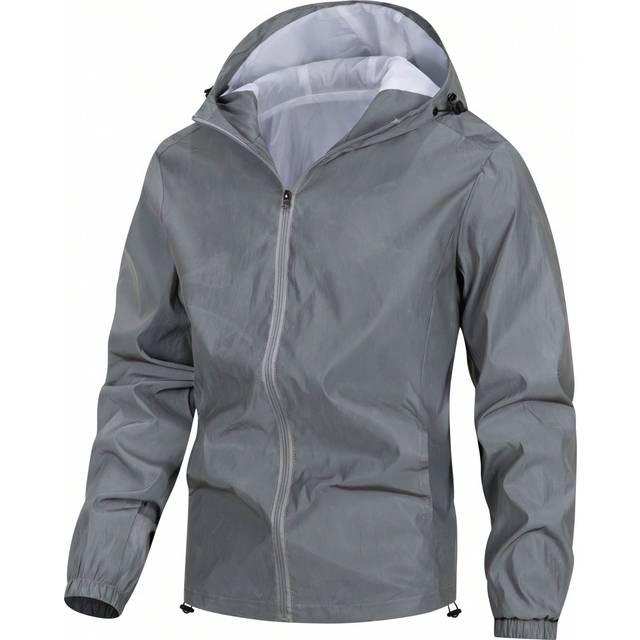 Manfinity Men&#39;s Spring Autumn Casual Zip-Up Hooded Reflective Jacket, Going Out Hooded Trench Coat Athletic Long Sleeve Jacket, For Friends, Husband, Boyfriend
