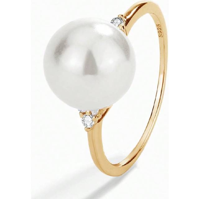 SHEIN Stylish & Elegant S925 Single Pearl Inlaid CZ Diamond Wedding Ring, Suitable For Daily Wear, Party & Formal Occasions, Random Box Design