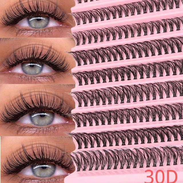 SHEIN 200pcs 30D, D-Curl, Natural False Eyelashes, 3D Russian Curl Mixed Length, Reusable, DIY Self-Adhesive, 10-16mm Length, 0.05mm Thickness, Suitable For