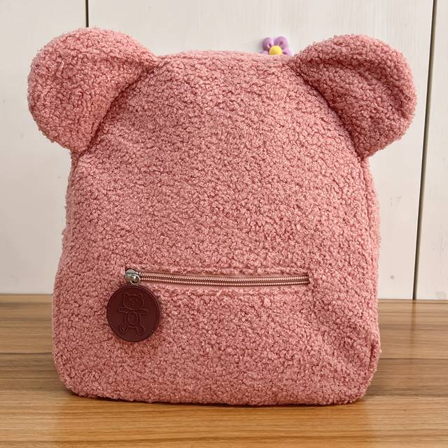 TEMU Custom Embroidered Name Backpack - Lightweight Plush Teddy In Pink Or Brown With Adjustable Straps, Zip Closure - School & Party Gifts, Cute Backpack