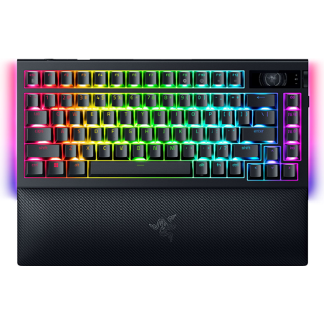 Razer BlackWidow V4 Pro 75% - Trådlöst hot-swappable gaming-tangentbord - OLED-display (kommandorad, 4K Hz & Bluetooth-anslutning, magnetiskt handledsstöd) US-layout | Svart
