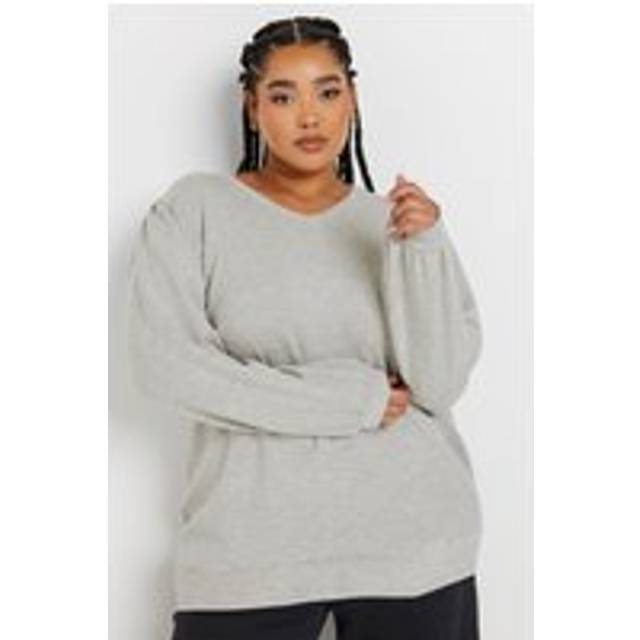 Yours Curve Grey Heavyweight Jersey Vneck Top, Women's Curve & Plus Size, Yours - 20