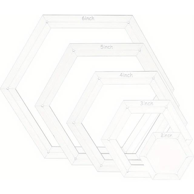 TEMU 5pcs Hexagon Quilting Template Set, Acrylic, Clear, Diy Cutting Craft Tools, 5 Sizes With 3.5mm Seam , Sewing Machine Rulers For Handmade Projects