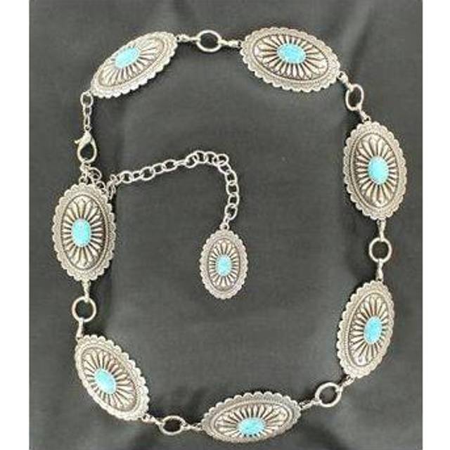 Ariat Women's Concho Chain Belt with Turquoise - Silver Xlarge (Xlarge)