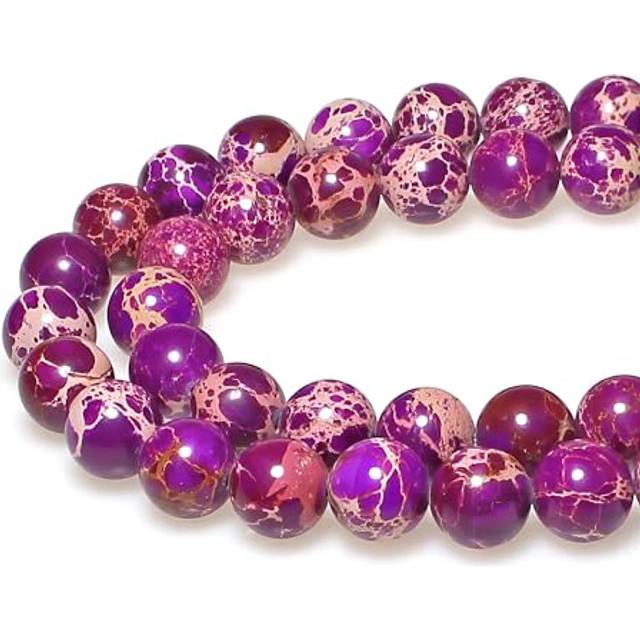 JarTc Natural Stone 6 Colors Sea Sediment Imperial Jasper Round Loose Beads for Jewelry Making (12mm  Purple)