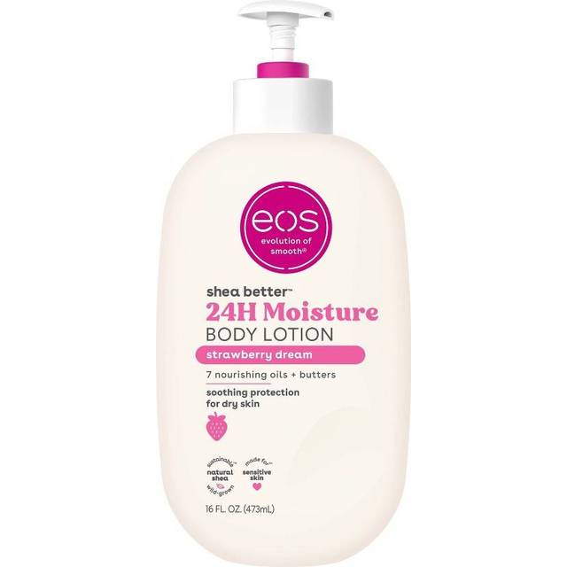 eos Shea Better Body Lotion- Strawberry Dream  24-Hour Moisture Skin Care  Lightweight & Non-Greasy  Made with Natural Shea  Vegan  16 fl oz