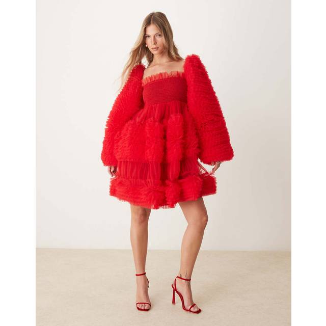 Sister Jane Dream Venice Ruffle Tulle Mini Dress, Red