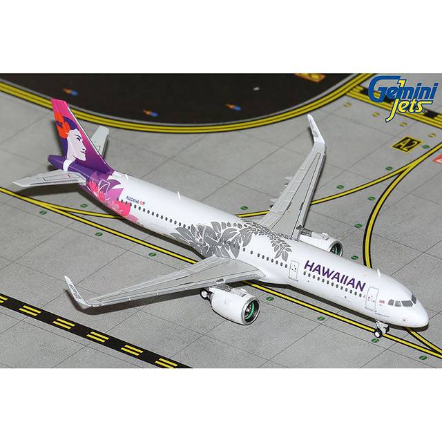 GeminiJets GJ2302 Airbus A321neo Commercial Aircraft White with Purple Tail 1 by 400 Diecast Model Airplane