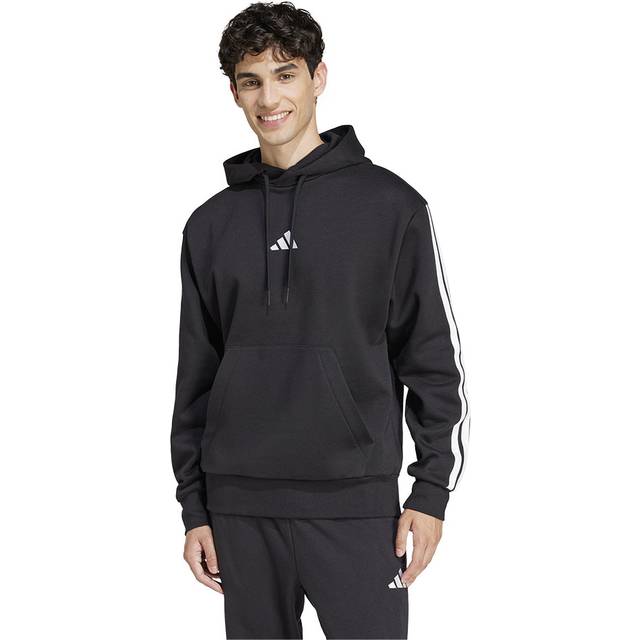 adidas Sportswear Men's Essential 3-Stripe Overhead Fleece Hoodie - Black, Black/White, Size 2Xl, Men - 2XL