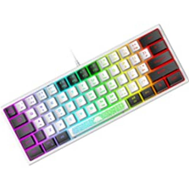 ZIYOU LANG K61 Mini 60% Speltangentbord, Optisk RGB Chroma Bakgrundsbelyst Membran Semi-Mekaniskt Gaming Light Up Keyboard, Kompakt 62 Tangenter, UK Layout, USB Wired, för PC Laptop Mac-Vit/Svart