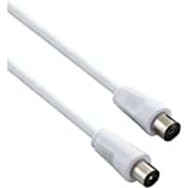 TV Aerial Cable for TV, 75 Ohms, IEC Plugin for Socket, Shielded DVB-C, DVB-T/T2, 4K UHD 2160p, Full HD 1080p 3D, White, Length 5 m