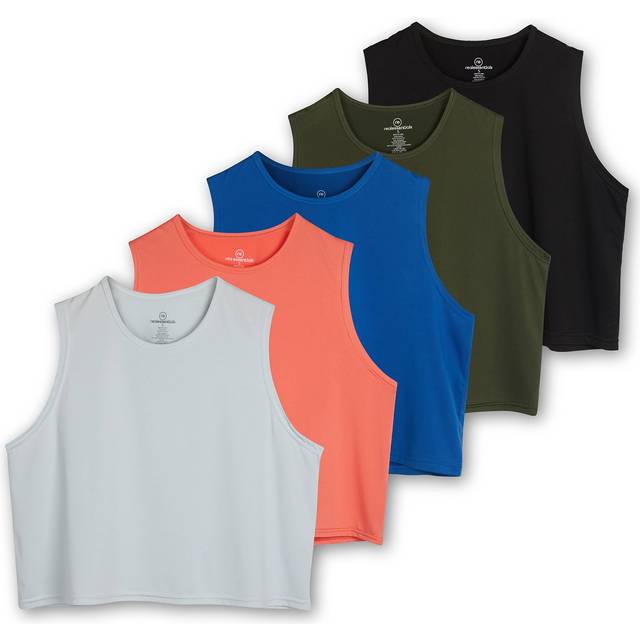 5 Pack: Womens Summer Cute Crop Tank Top Shirt Trendy Dry Fit Ladies Tops Tees Athletic Yoga Workout Running Gym Active Cropped Exercise Women Loose F