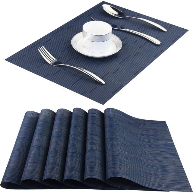 Panda Palm Plastic Placemats Non Slip Washable Placemats for Dining Table Wipe Clean Table Mats Set of 6Navy Blue