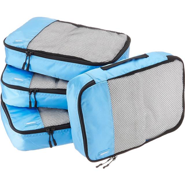 Amazon Basics Packing Cubes for Suitcases, Travel Organisers, Zipper, 4-Piece Set Bags, Medium, Sky Blue