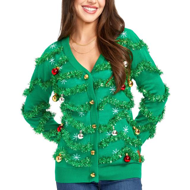 Tipsy Elves Women's Gaudy Garland Cardigan - Tacky Christmas Sweater with Ornaments 1X