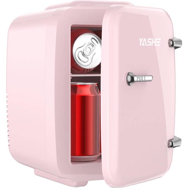 YASHE Minikylskåp, 4 l kosmetiskt litet kylskåp för sovrum, AC 220 V/DC 12 V för bil, kyl och värme för sovrum, bärbar för kontor, skrivbord (rosa)