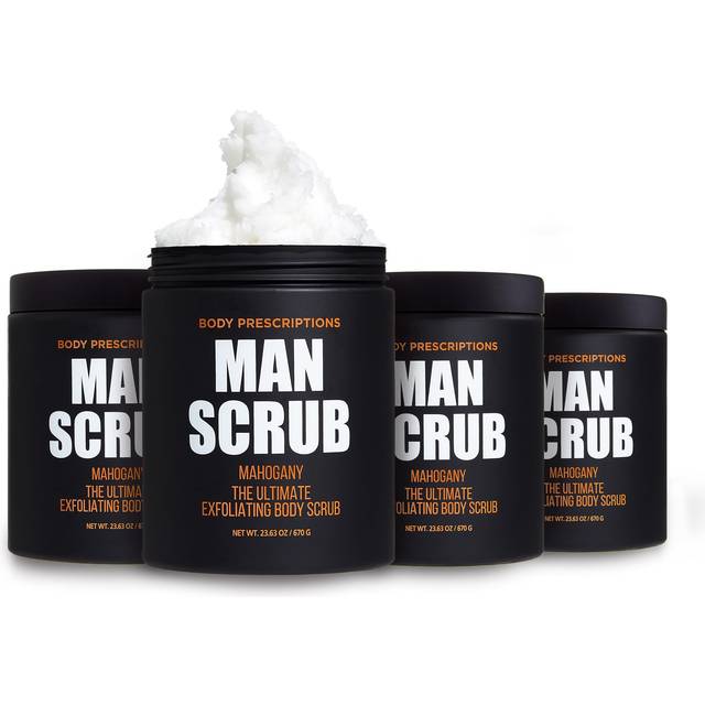 Body Prescriptions Body Scrub for Men-4 Pack Ultimate Exfoliating Scrub Infused with Mahogany  Mens Body Wash in Jar with Twist Top  28.2 oz Each  For