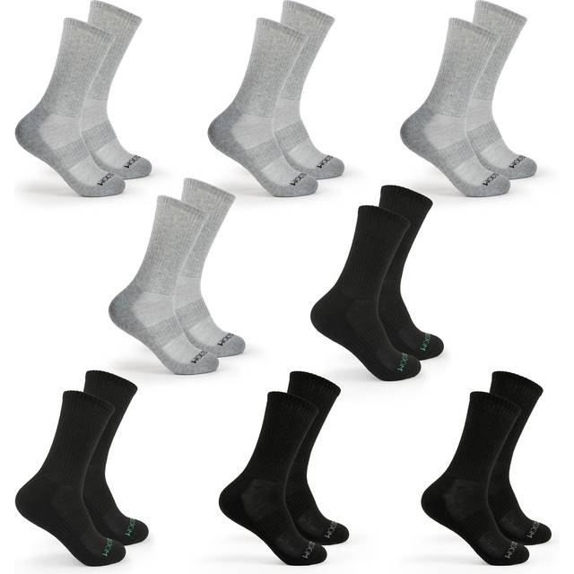 Fruit of the Loom Crew Socks for Men - 8 Pairs- Arch Compression  Moisture Wicking  Cushioned Athletic Mens Socks  Black/Grey