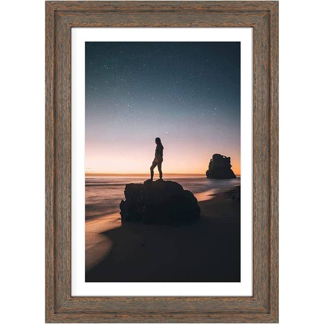 Golden State Art  13x19 Picture Frame - Displays 11x17 Photo with Mat or 13x19 Without Mat  Wide Moulding Solid Wood Frame for Wall Display  Distresse