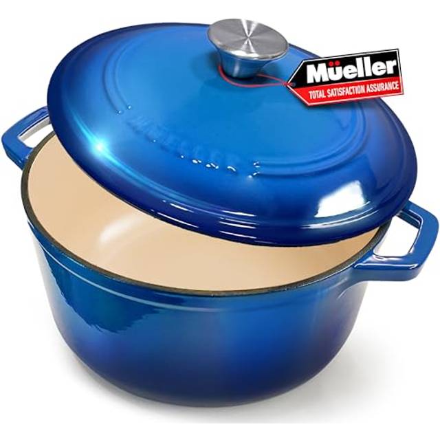 MELLERHOME 4.5 QT Enameled Cast Iron Dutch Oven  Heavy-Duty Casserole Dish and Braiser Pan with Lid and Stainless Knob  Safe for All Cooktops  Aqua Bl