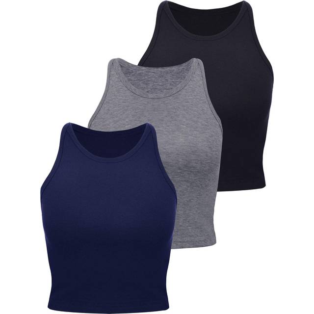 3 Pieces Women's Cotton Basic Sleeveless Racerback Crop Tank Top Sport
