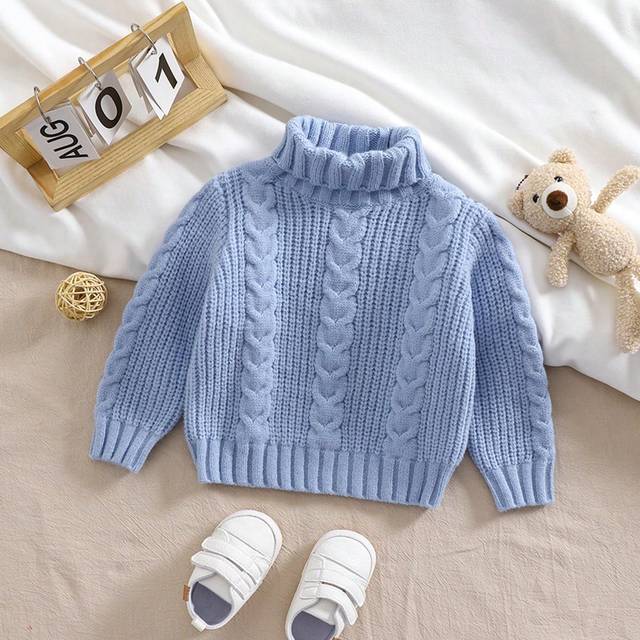 SHEIN Baby Boy Turtleneck Knit Sweater, Fashion New Arrival. Green Tone Exhibits Fresh And Cute Childlike Style. Made Of Soft And Comfortable Fabric Suitabl