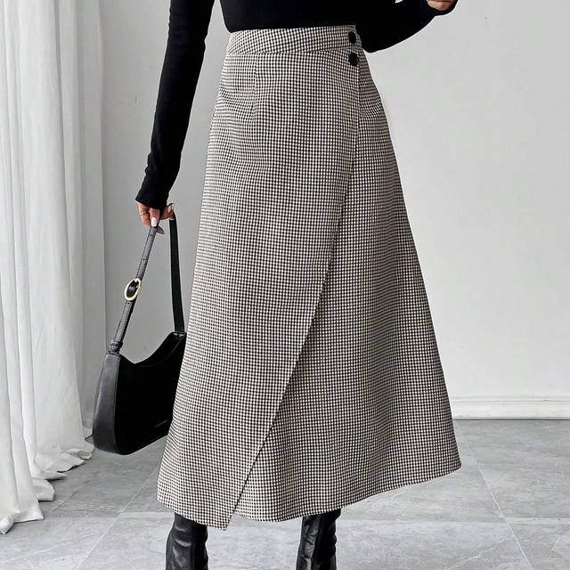 RosyDaze Women&#39;s Skirt, Women&#39;s Long Skirt, Plaid, Slit, Fashionable Sexy, Mature Woman, Charm, Casual Work Wear, Graduation Outfit Maxi Women Outfit