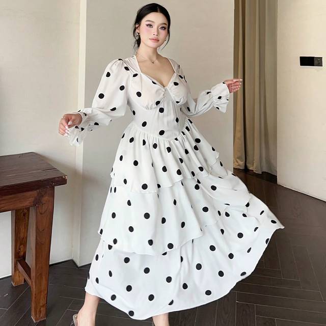 Franclia Plus Size Women Romantic Cute Ruffle Sleeve Tie Waist Cake Dress