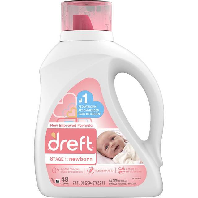 Dreft Stage 1: Newborn Hypoallergenic Liquid Baby Laundry Detergent, Natural for Baby, Newborn, or Infant, 48 Total Loads, 75 Ounces